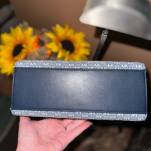 Michael Kors Hamilton Small Logo Embossed Washed Denim Satchel - Picture 10 of 10